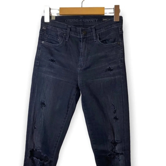 Citizens of Humanity Rocket High Rise Skinny Black Distressed  Jeans 25 - Picture 3 of 14